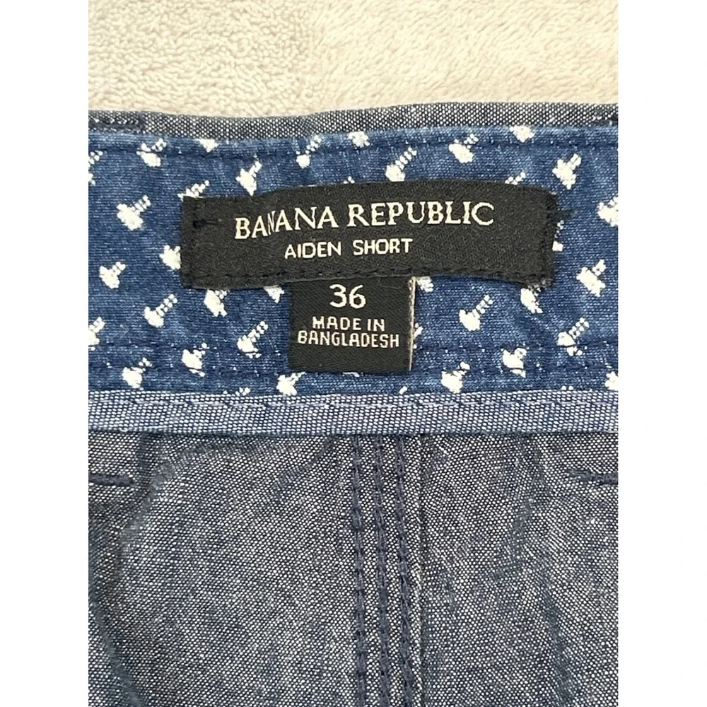 Banana Republic‎ Aiden Short Mens 36 Blue Cotton Flat Front Slim Fit Casual